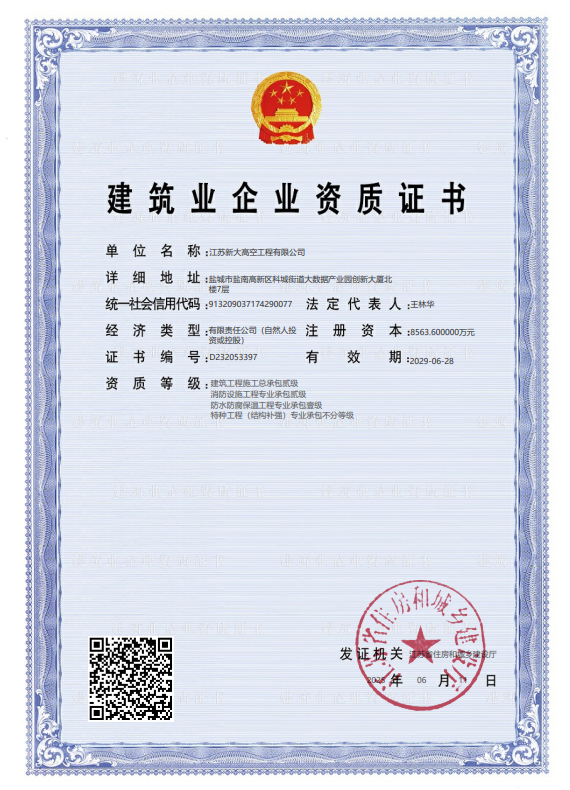 建筑业企业资质证书（省级）